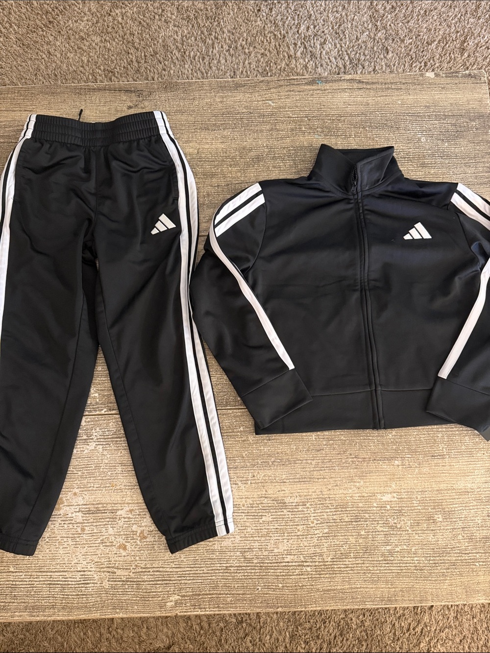 Adidas big boys black and white  - joggers and zip jacket.